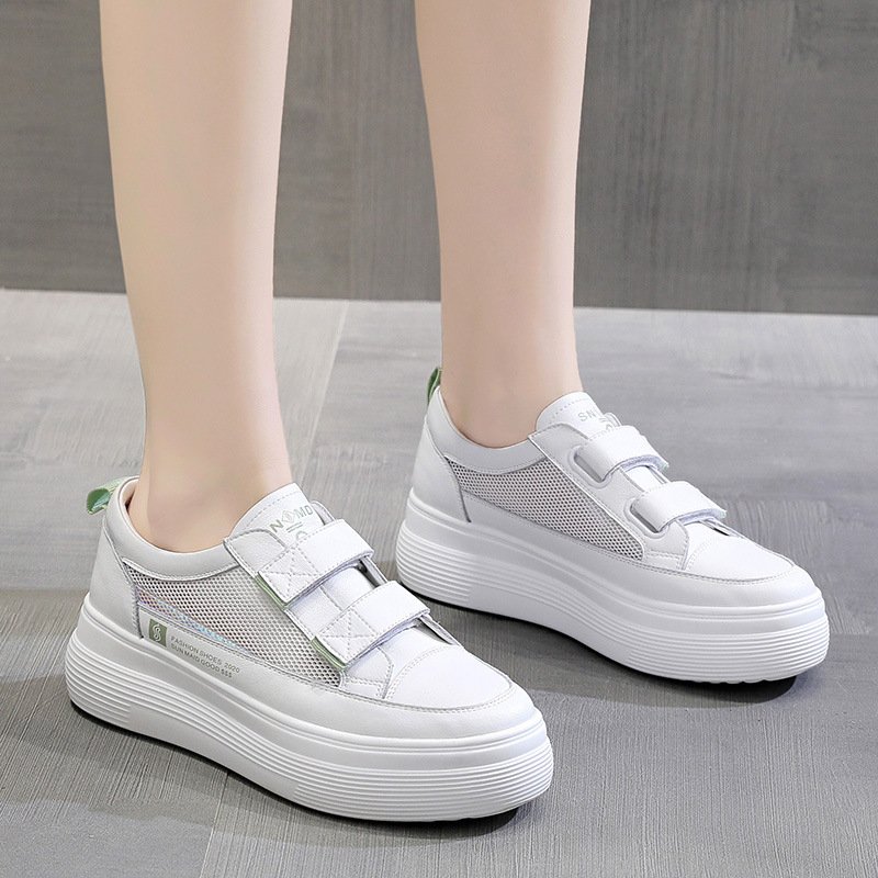 Little white shoes women's spring 2021 new flat-bottom heightening shoes thin casual hollow breathable women's shoes